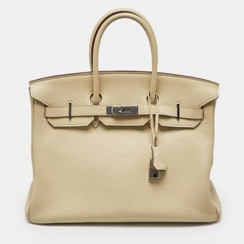 Pre Owned Hermes Parchemin Togo Leather Palladium Finish Birkin 35 Bag