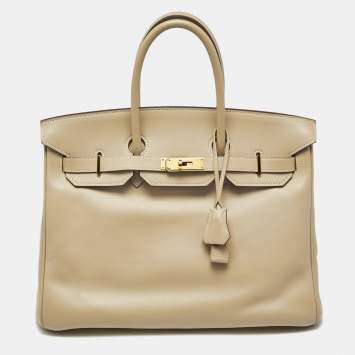 Hermes Beige Swift Leather Gold Finish Birkin 35 Bag