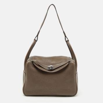 Hermes Etoupe Grey Taurillon Clemence Leather Lindy 30 Bag