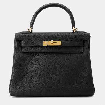 Hermes Kelly Retourne Size 28 Black Togo Leather Bag
