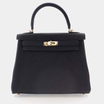 Hermès Kelly 25 Black Togo Leather Top Handle Bag
