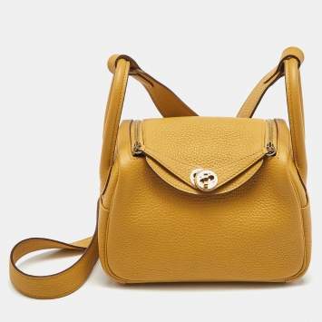 Hermes Jaune Ambre Togo Leather Gold Finish Mini Lindy Bag
