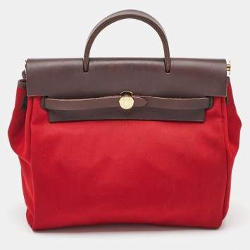 Hermes Brick Red/Moka Toile Canvas and Vache Hunter Herbag 31 Bag