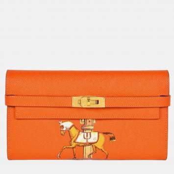 Hermes Kelly Wallet Long Orange Epsom Leather Wallet