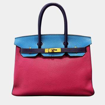 Hermes Birkin 30 Rare Color Combo 5R Rose Jaipur 7M Lagoon Blue 9K Iris Purple Leather