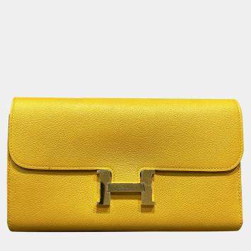 Hermes Constance Long Wallet Amber 9D Evercolor Leather Gold Hardware