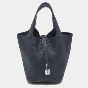 Pre Owned Hermès Bleu Nuit/Bleu France Taurillon Clemence Leather Picotin Lock 18 Bag