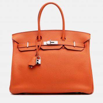 Hermes Birkin Retourne 35 Orange Togo Leather Tote Bag