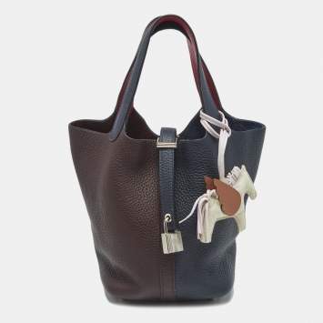 Pre Owned Hermès Bleu Nuit/Rouge Sellier/Framboise Taurillon Clemence Leather Picotin Lock 18 Bag