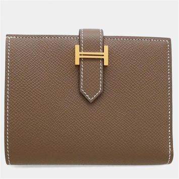 Hermes Bean Compact Wallet Etoupe Brown Epsom