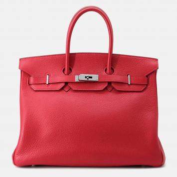 Pre Owned Hermes Birkin 35 Rouge Casaque Taurillon Clemence Tote Bag