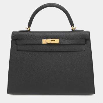 Pre Owned Hermes Kelly Sellier 32 Black Epsom Handbag