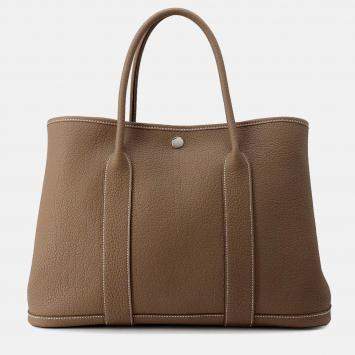 Pre Owned Hermes Garden Party 30 Etoupe Negonda Leather Tote Bag