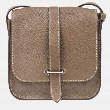 Hermes Etoupe Taurillon Clemence Pochette Steve Shoulder Bag