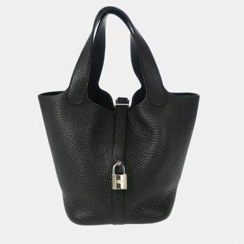 Hermes Black Taurillon Clemence Picotin Lock 18 PM Handbag