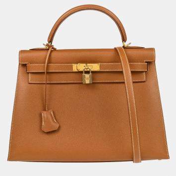 Hermes Kelly 32 Gold Courchevel Sellier Handbag