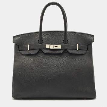 Pre Owned Hermes Noir Togo Leather Palladium Finish Birkin 35 Bag