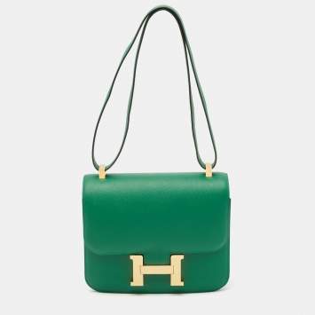 Pre Owned Hermès Vert Vertigo Epsom Leather Gold Finish Constance 24 Bag