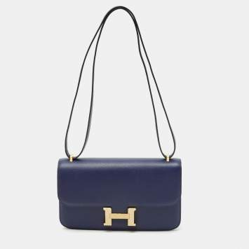 Pre Owned Hermès Bleu Saphir Epsom Leather Gold Finish Constance Elan Bag