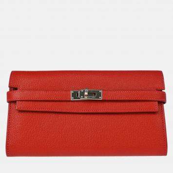 Hermes Kelly  Rouge Venitienne Chevre Wallet Purse