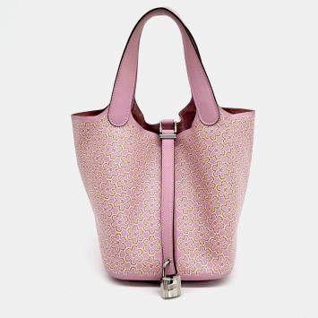 Hermes Pink Leather Lucky Daisy Lock Picotin 18 bag