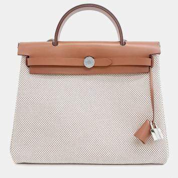 Hermes Beige Brown Fabric Herbag Small bag