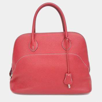 Pre Owned Hermes Relax Bolide 35  Red Leather Bag