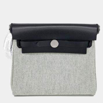 Hermes Herbag 20 Black Green Fabric And Leather  Bag