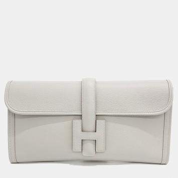 Hermes Zize White Leather Clutch