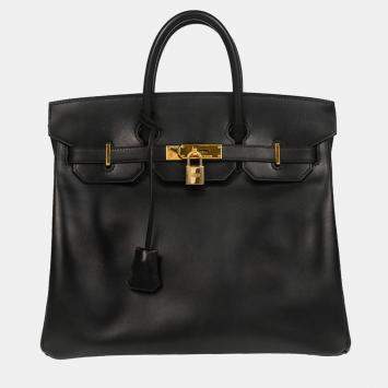 Pre Owned Hermes Black Box Calf Haut a Courroies 32 Handbag