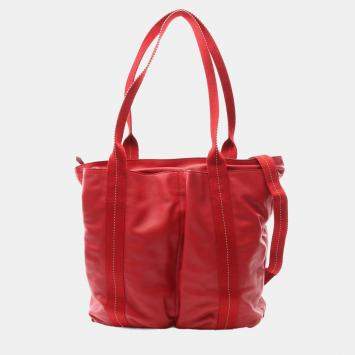 Pre Owned Hermes Caravan Vertical GM Red Derma Leather Bag