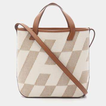 Pre Owned Hermes H En Biais PM  Brown Ecru Z Swift Leather Toilet H  Tote Bag