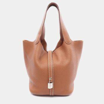 Pre Owned Hermes Gold Clemence Leather Picotin Lock 22 Handbag
