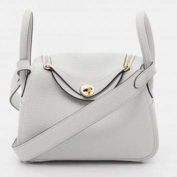 Pre Owned Hermes Lindy Mini Shoulder Bag K Clemence Leather Blue Pale Ghw