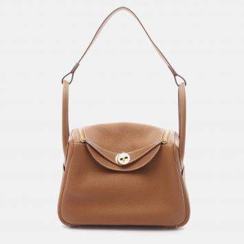 Pre Owned Hermes Lindy 26 Shoulder Bag K Clemence Leather Brown Ghw