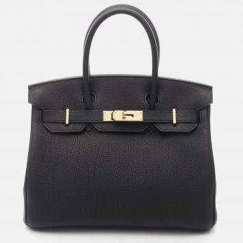Pre Owned Hermes Birkin 30 Handbag B Togo Leather Noir Black Ghw