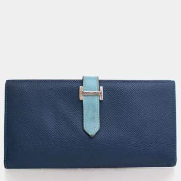 Pre Owned Hermes Bearn Blue Epsom/Swift Leather Wallet