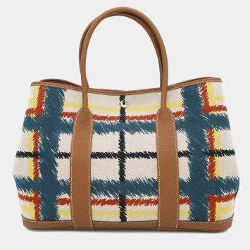 Pre Owned Hermes Garden Party 36 Multicolor Toile H Plume Negonda Leather Tote Bag