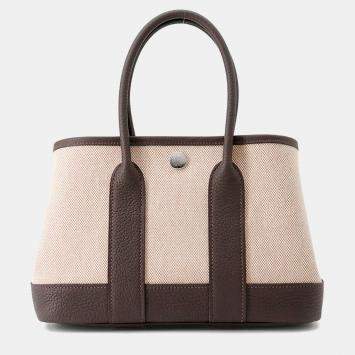 Pre Owned Hermes Neo Garden 23 Ecru/Ebene Toile H Viking Negonda Leather Bag