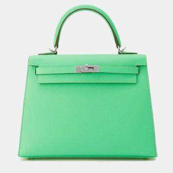 Pre Owned Hermes Kelly Sellier 25 Vert Comic Epsom Leather Top Handle Bag