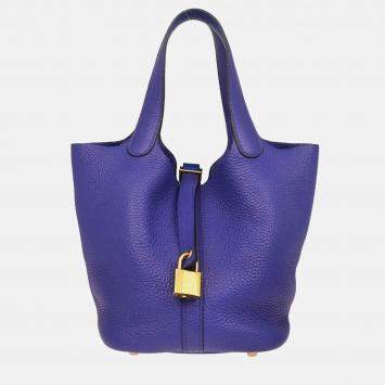 Pre Owned Hermes Picotin Lock 18 PM Blue Electric Taurillon Clemence Leather Shoulder Bag