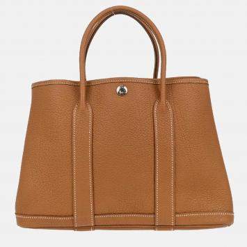 Pre Owned Hermes Garden Party 30 TPM Gold Negonda Leather Tote Bag
