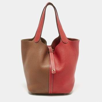 Pre Owned Hermes Gold/Rouge de Coeur Taurillon Clemence Leather Picotin Lock 22 Bag