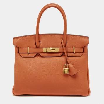Pre Owned Hermes Terre Battue Togo Leather Gold Finish Birkin 30 Bag