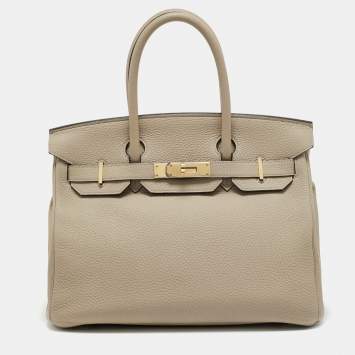 Pre Owned Hermes Gris Tourterelle Togo Leather Gold Finish Birkin 30 Bag