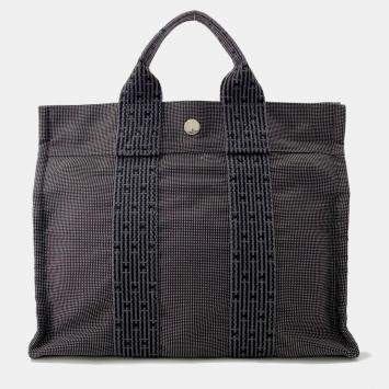 Pre Owned Hermes Herline PM Gray Nylon Canvas Tote Bag