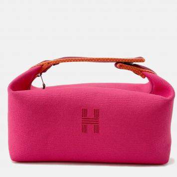 Pre Owned Hermes Brid A Black Hibiscus Canvas PM Bag