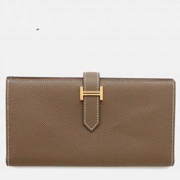 Pre Owned Hermes Beansufla Etoupe Epsom Wallet