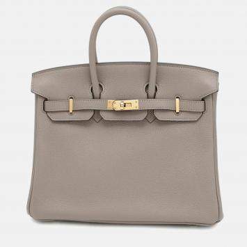 Pre Owned Hermes Birkin 25 Gris Asphalt Taurillon Nobillo Handbag