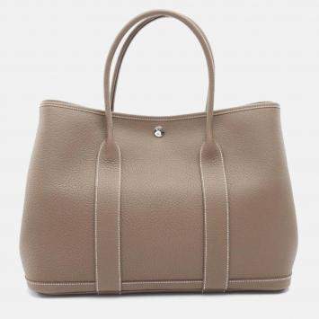 Pre Owned Hermes Garden Party Pm Etoupe Grey Leather Handbag